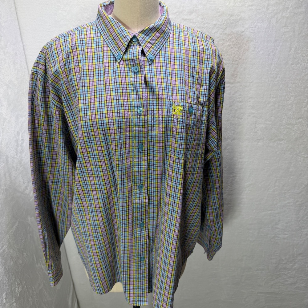 Twenty X Womens XL Multi Color Plaid Lurex Shimmer Button Down Shirt Mature